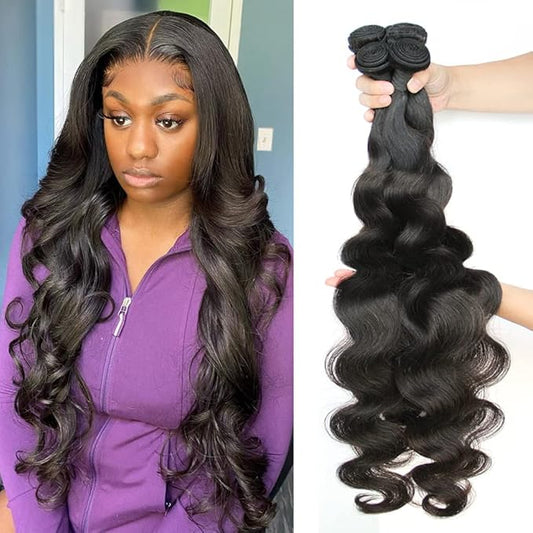 Body Wave Human Hair 4 Bundles (12 14 16 18 Inch) Brazilian Virgin Body Wave Bundles 100% Unprocessed Human Hair Weave Remy Hair Weft for Black Women Natural Color