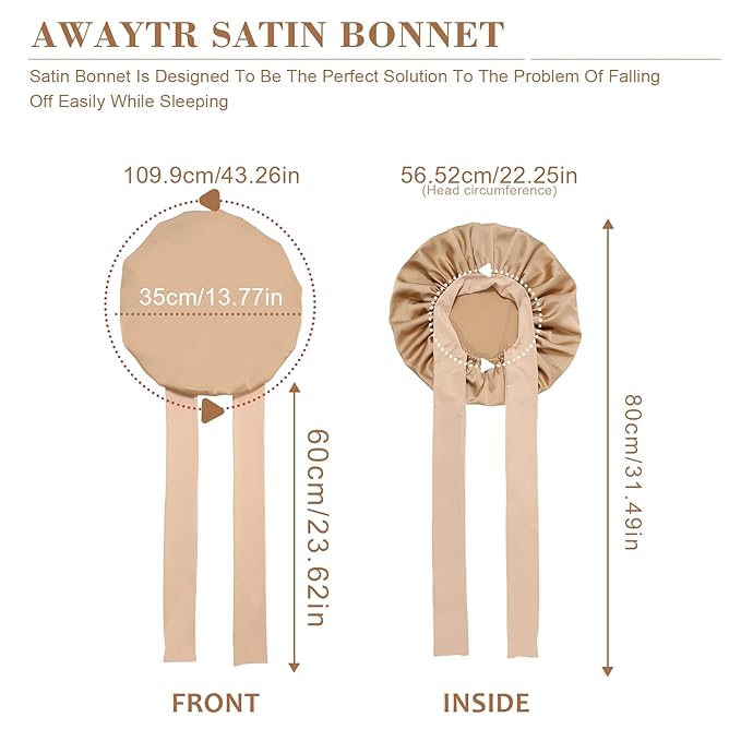 Satin Hair Bonnet Wide Band - Silk Like Sleeping Bonnets for Curly Hair Hair Wrap for Night Cap with Tie Band Breathable Satin Bonnet for Women and Girls (Coffee)