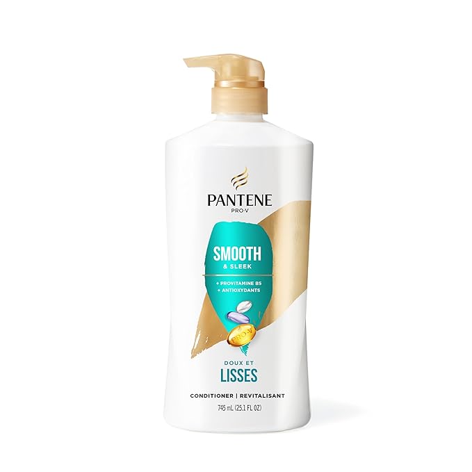 Pantene Shampoo & Conditioner Set, Smooth and Sleek - Frizz Control with Antioxidants, Nourishing for All Hair Types - Curly, Dry, Color-Treated, 52.8 Oz Total + Miracle Rescue Shot (0.5 Oz)