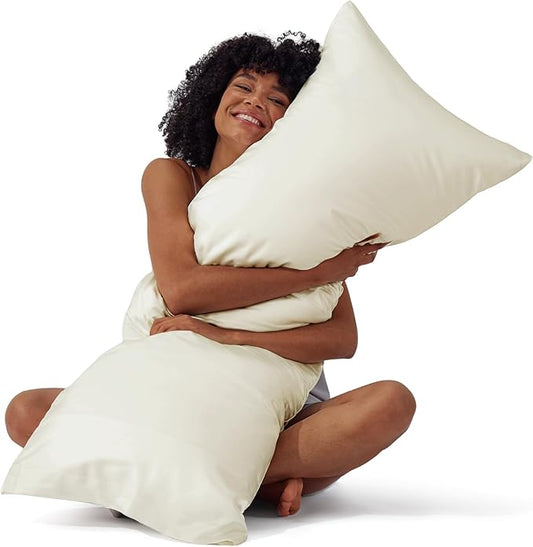 Bedsure Body Pillow Cover 20x54 Inches - Ivory Satin Similar to Silk Pillowcase for Hair and Skin, Cooling and Silky Long Body Pillow Case Cover with Envelope Closure, Gifts for Women Men