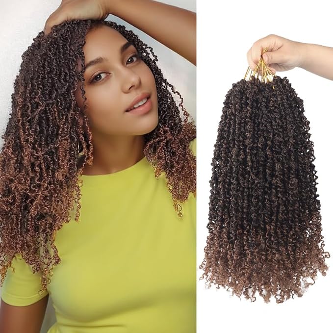 Yanky Twist Crochet Hair, PILLUGER Yaki Twists Hair Micro Spring Twist Braids,9 Packs Pre-looped passion Twist Brown Senegalese With Curls Crochet Synthetic Hair Extensions（16-T30）