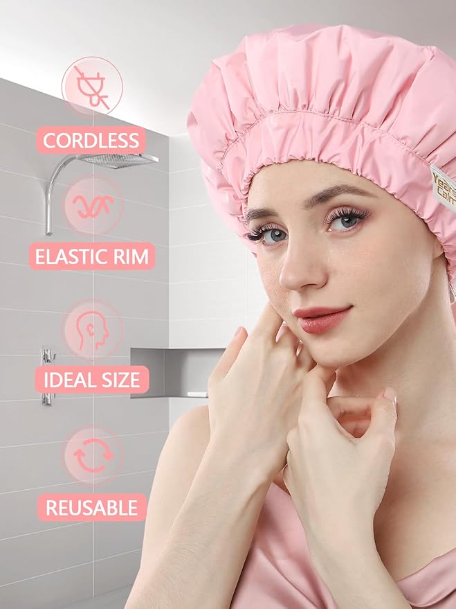 Years calm Heat Cap For Deep Conditioning Shower Cap，Reusable Three-Layer Structure Waterproof Hair Cap – Applicable Tofor Bathing, Hair Care, And Other Uses (Pink, One Size)