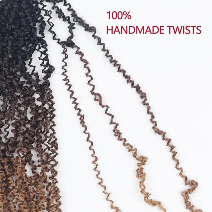 Yanky Twist Crochet Hair, PILLUGER Yaki Twists Hair Micro Spring Twist Braids,9 Packs Pre-looped passion Twist Brown Senegalese With Curls Crochet Synthetic Hair Extensions（16-1B-4-30）