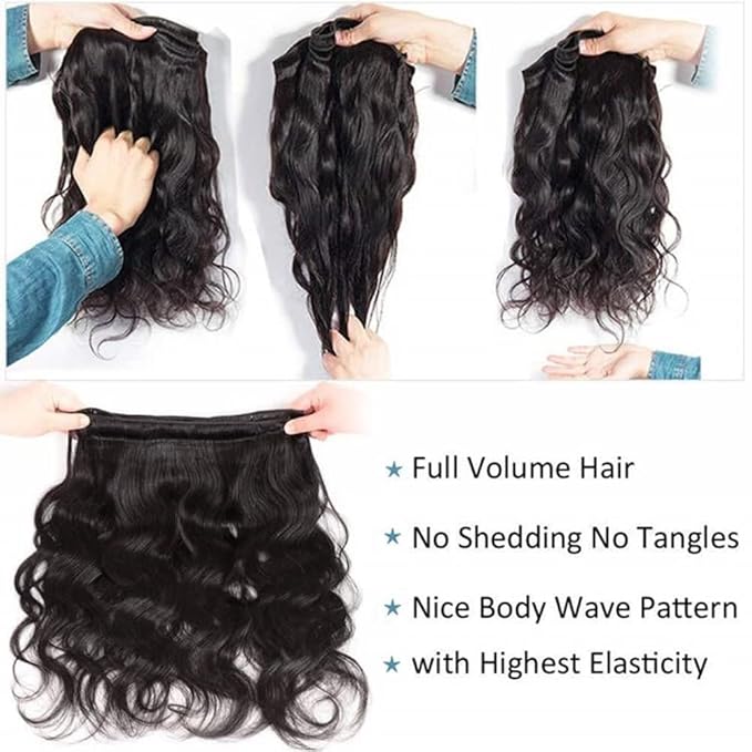 12A Body Wave Bundles with Closure Brazilian Human Hair 4 Bundles with Closure（20 22 24 26+18）Body Wave 100% Unprocessed Virgin Hair Bundles with 4x4 Lace Closure Free Part Natural Black