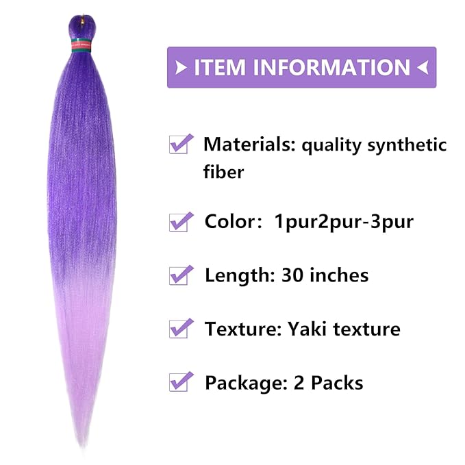 Purple Mix Pre stretched Braiding Hair 2 Packs Pre feathered Braid Hair Extensions 30 Inches Hair Braids