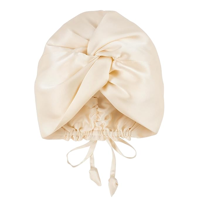 OLESILK Silk Bonnet for Sleeping Women: 100% Mulberry 22 Momme Silk, Adjustable Fit for Night Hair Care, No Frizz for Curls, Champagne