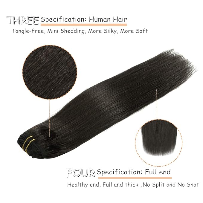 Caliee Clip in Hair Extensions Human Hair 20 Inch Black Hair Extensions Clip in Human Hair 1B Natural Black Double Weft 7 Pcs 140 G Thick Hair for Full Head
