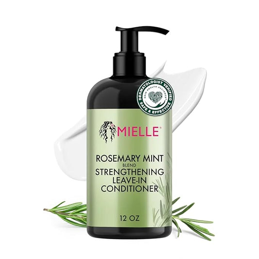 Mielle Organics Rosemary Mint Strengthening Leave In Conditioner for Curly Hair - Hydrating Hair Moisturizer Infused with Biotin to Soften, Protect & Boost Shine (12 Oz)