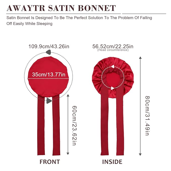 Satin Hair Bonnet Wide Band - Silk Like Sleeping Bonnets for Curly Hair Hair Wrap for Night Cap with Tie Band Breathable Satin Bonnet for Women and Girls (Red)