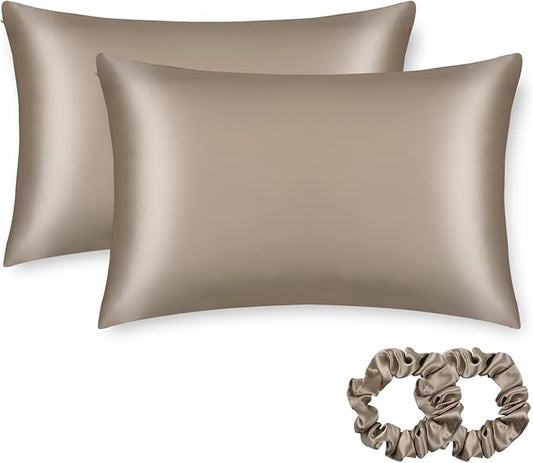 ALASKA BEAR Silk Pillowcase for Hair and Skin, Set of 2 Pure Genuine 22 Momme Mulberry Silk Pillow Cases Standard Size for Bliss Sleep Better Than Poly Satin, Zipper Closure(2pc, Taupe)