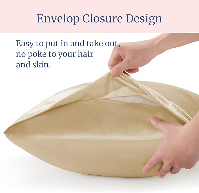 BEDELITE Satin Pillowcase for Hair and Skin, Super Soft and Cooling Similar to Silk Pillow Cases 2 Pack with Envelope Closure, Gift for Women Men(20"x40" King Size, Champagne)