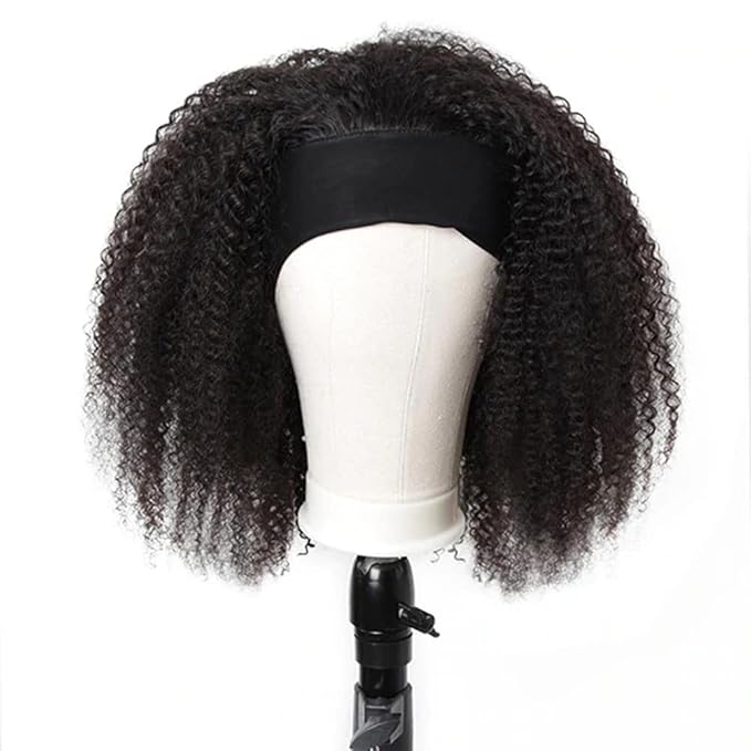 ISEE Hair Afro Kinky Curly Headband Wig Human Hair 180% Density Afro Wigs for Black Women Natural Curls 10A Glueless Human Hair Wigs (20 Inch)