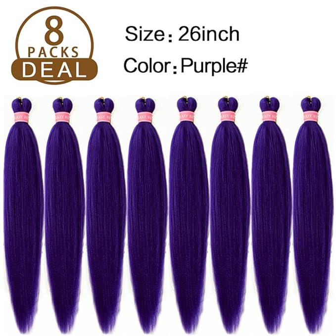 AQINBEL Braiding Hair 26 Inches 8 Bundles/Packs Crochet Twist Pre Stretched Braiding Hair for Braids Yaki Straight Texture Braiding Hair Extensions for Women(Dark Purple)