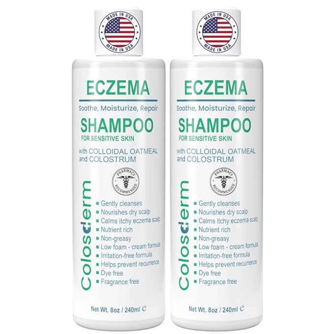 Eczema Cream Shampoo Treatment for Sensitive Skin for Kids & Adults- Colostrum & Colloidal Oatmeal -Itchy Scalp Anti Dandruff Eczema Shampoo for Scalp Women & Men, 16 fl oz, Made in USA