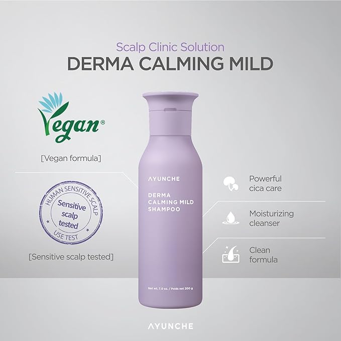 AYUNCHE Derma Calming Shampoo 6.4 fl. oz. [For Dry & Sensitive Scalp] | Gentle Hydrating Scalp Care | Strengthen Scalp Barrier | Vegan Shampoo | Korean Salon Brand