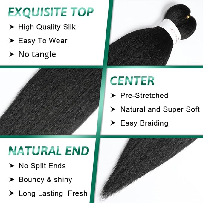 Braiding Hair for Kids 16 Inch Brown Pre stretched Braiding Hair Extensions Yaki Hot Water Synthetic Hair(16nch,3Packs Natural black)