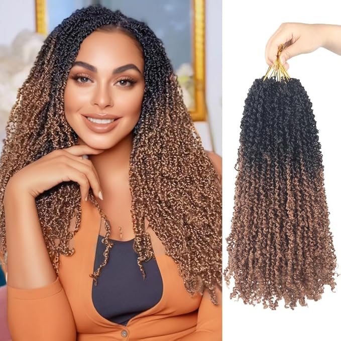 Yanky Twist Crochet Hair, PILLUGER Yaki Twists Hair Micro Spring Twist Braids,9 Packs Pre-looped passion Twist Brown Senegalese With Curls Crochet Synthetic Hair Extensions（16-OT30）