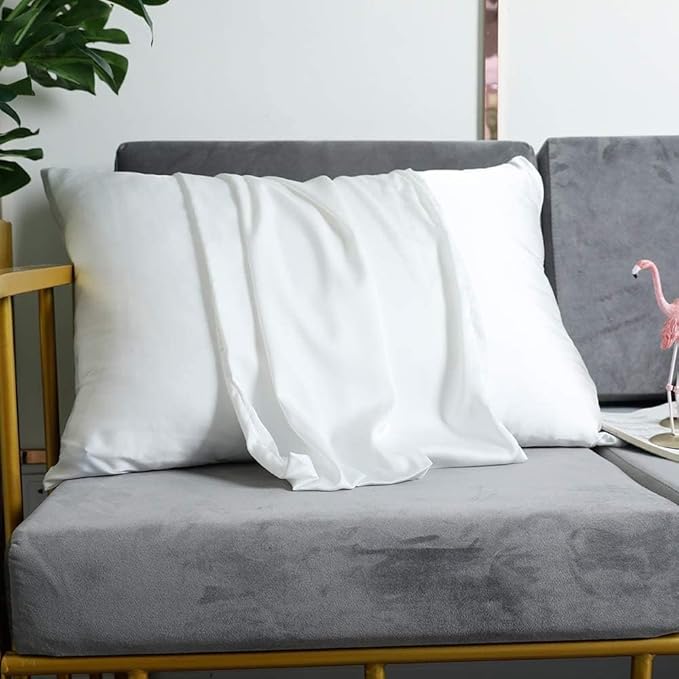 100% Mulberry Silk Pillowcases Set of 2 for Hair and Skin and Super Soft and Breathable Queen Size Nature Silk Pillowcases (Queen, White)