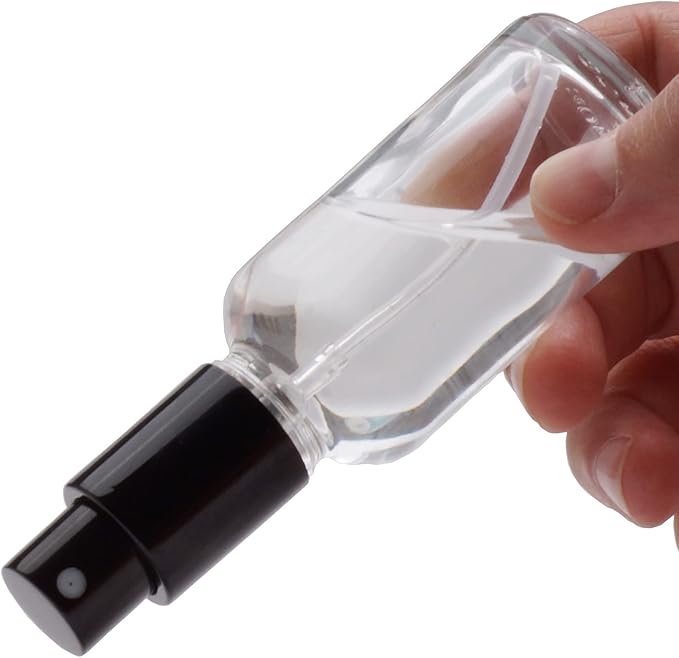 YIZHAO Clear Glass Spray Bottles 2oz, with Small Fine Mist Spray, Metal Cap, Refillable for Essential Oil,Travel,Cleaning,Perfume,Aromatherapy,Makeup – 6 Pcs