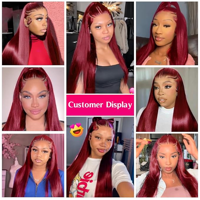 200% Density Burgundy Wig Human Hair 13X4 99j Burgundy Lace Front Wigs Human Hair 13X4 HD Transparent Straight Glueless Wigs Human Hair Pre Plucked Pre Cut Braided Wigs Human Hair For Black Women