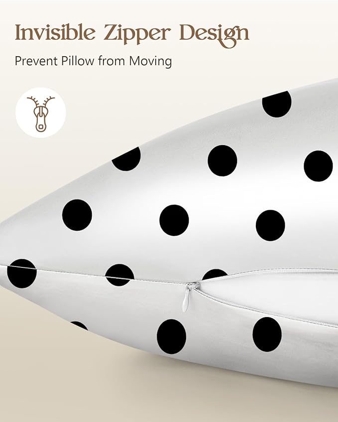 Silk Pillowcase 2 Pack - Cute Pillow Cases 20" x 26" Standard Size Set of 2 for Hair and Skin Smooth Soft Breathable with Hidden Zipper Cooling Pillow Covers for Sleeping, White Black dot
