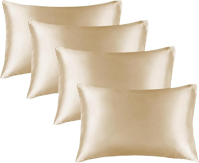 BEDELITE Satin Pillowcase for Hair and Skin, Super Soft Similar to Silk Pillow Cases 4 Pack with Envelope Closure, Cooling Pillowcases for Women Men (20"x36" King Size, Champagne)