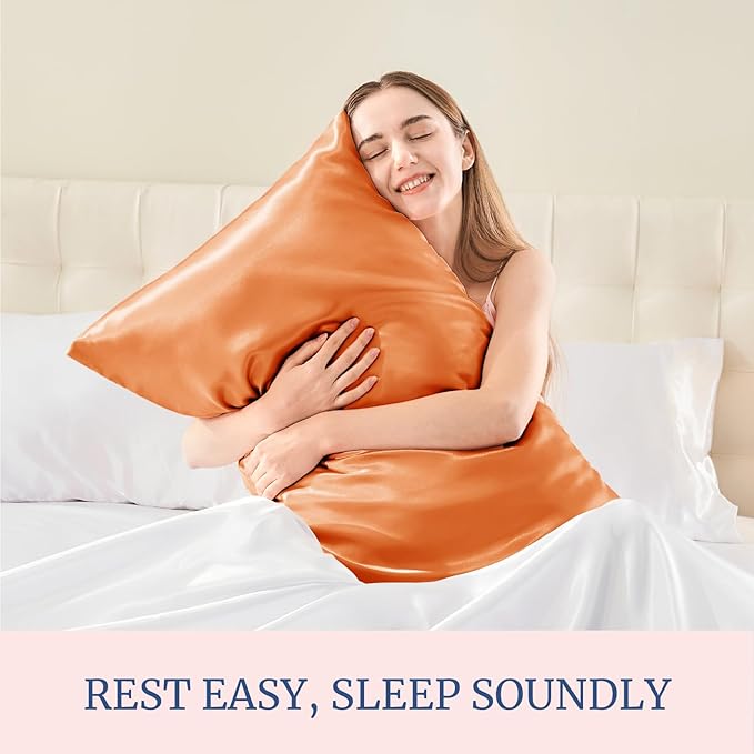 BEDELITE Satin Pillowcase for Hair and Skin, Super Soft and Cooling Similar to Silk Pillow Cases 2 Pack with Envelope Closure, Gift for Women Men(20"x40" King Size, Burnt Orange)