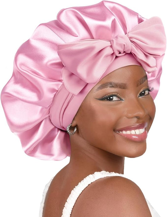 YANIBEST Silk Bonnet for Sleeping Women Adjustable Double Layer Satin Bonnet Reduce Friction Prevent Frizz Natural Curly Hair