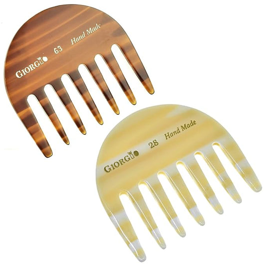 Giorgio G28 & G63 Small Travel Purse Detangling Comb, Wide Teeth Pocket Comb for Thick Curly Wavy Hair. Detangler Combs for Wet or Dry Hairs. Handmade, Saw-Cut and Hand Polished