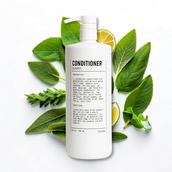 Blu Atlas Men's Natural Conditioner – Organic, Sulfate-Free, Paraben-Free – Deep Moisturizing & Scalp Soothing – Classic Scent (Bergamot, Sage, Patchouli) – Made in America – 32 oz