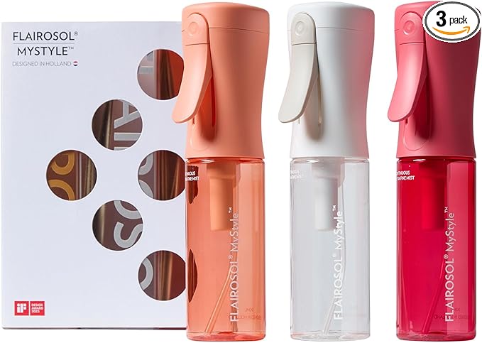 FLAIROSOL MyStyle, Spray Bottle for Hair- 3 Pack Small Travel Spray Bottle, Ultra Fine Continuous Water Mist for Face, Hairstyling, Salon, Cleaning, Beauty, Toners, Hydration & Makeup, 3.04oz / 90ml
