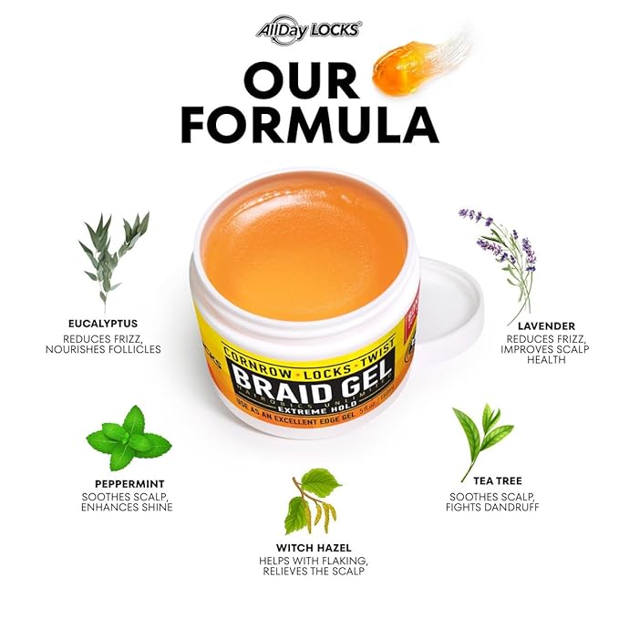 AllDay Locks Braid Gel (Bucket) | Extreme Hold, High Shine | Frizz & Flake-Free Edge Control | Tea Tree, Lavender, Peppermint Oil | Slick & Style Braids, Locks, Twists, Cornrows | 64 oz