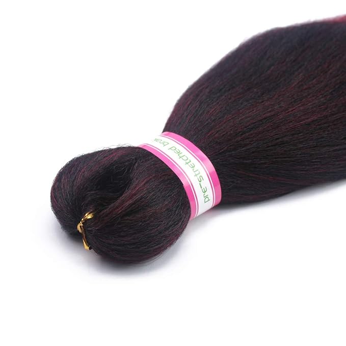 Dorsanee Ombre Burgundy Braiding Hair Pre Stretched 24 Inch 8 Packs Braiding Hair Extensions for Crochet Box Braids Twists Locs Hair Itch Free Soft Yaki Texture Hot Water Setting (24inch,#1B/Bug)