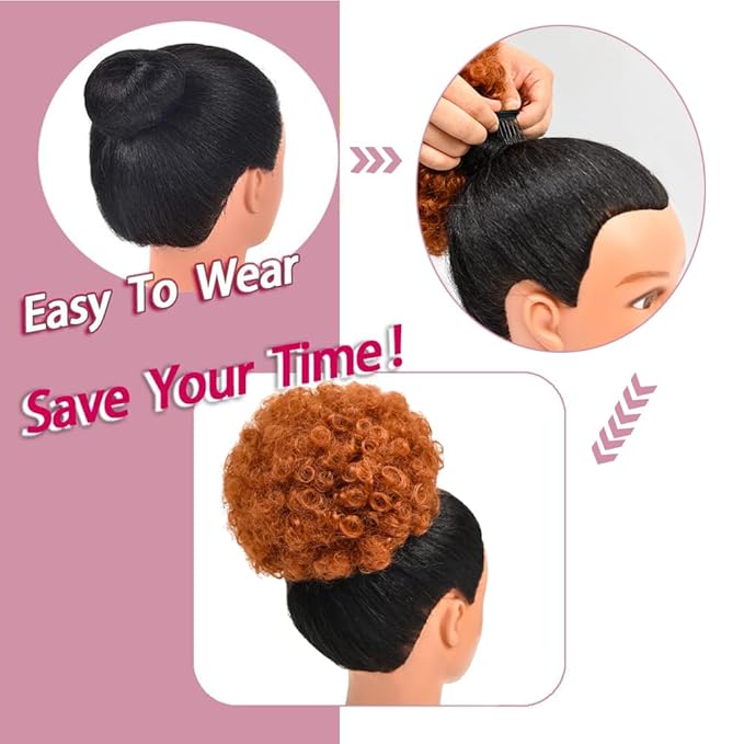 rosmile Afro Puff Drawstring Ponytail Extension for Black Women, Premium Dark Orange 80 Gram Short Synthetic Afro Puff Ponytail for Natural Hair, Clip On Kinky Drawstring Curly Ponytail Bun