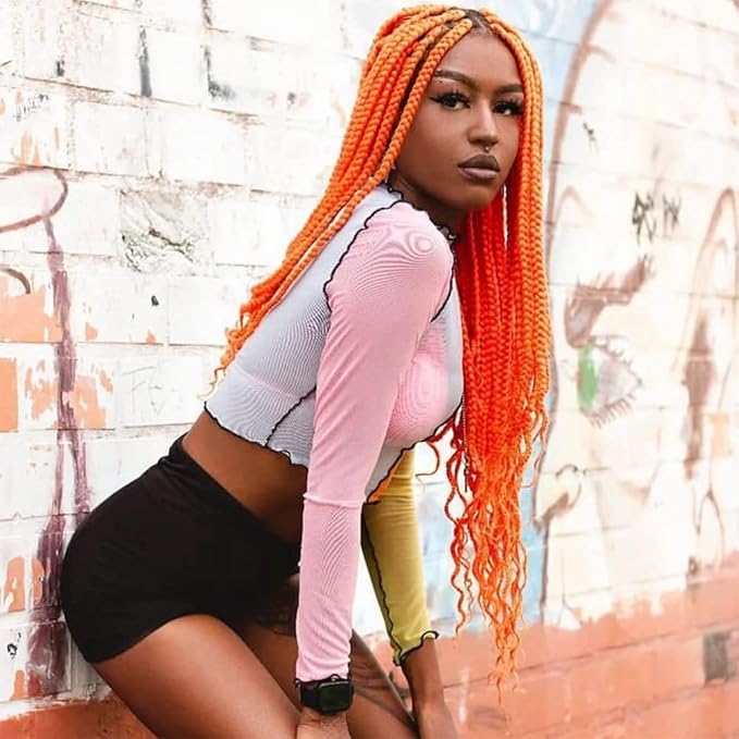 Orange Braiding Hair Pre Stretched Kanekalo Color Braiding Hair Extensions for Braiding Box Braids Micro Crochet Hypoallergenic Jumbo Knotless Kids Pre Curled Prestressed Braiding Hair 26 inch