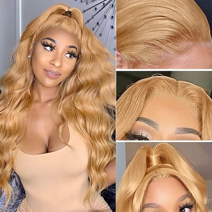 UMEGOOD 250% Density Honey Blonde Wig Human Hair 13x6 HD Transparent Lace Front Wigs Human Hair Pre-Plucked 13x6 Blonde Body Wave Glueless Light Brown Lace Front Wigs Human Hair