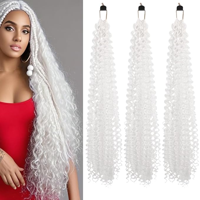 Curly Crochet Hair Extensions White Passion Twist Braids 24Inch Long Curly Braiding Hair 3Packs Spring Crochet Braids Hair Extensions Goddess Box Braids for Black Women(24",60#)