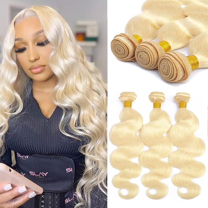 613 Blonde Body Wave Bundles Human Hair 14" 16" 18" 300g 12A Grade Brazilian Virgin Body Wave Human Hair 3 Bundles 100% Unprocessed Virgin Remy 613 Blonde Hair Weft Bundles