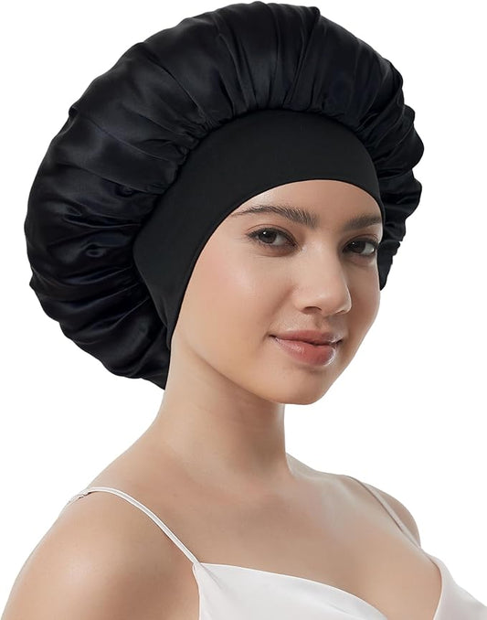 100% Mulberry Silk Bonnet for Sleeping Women, Real Pure Silk Bonnets, Double Layer Sleep Cap with Elastic Band for Curly Hair