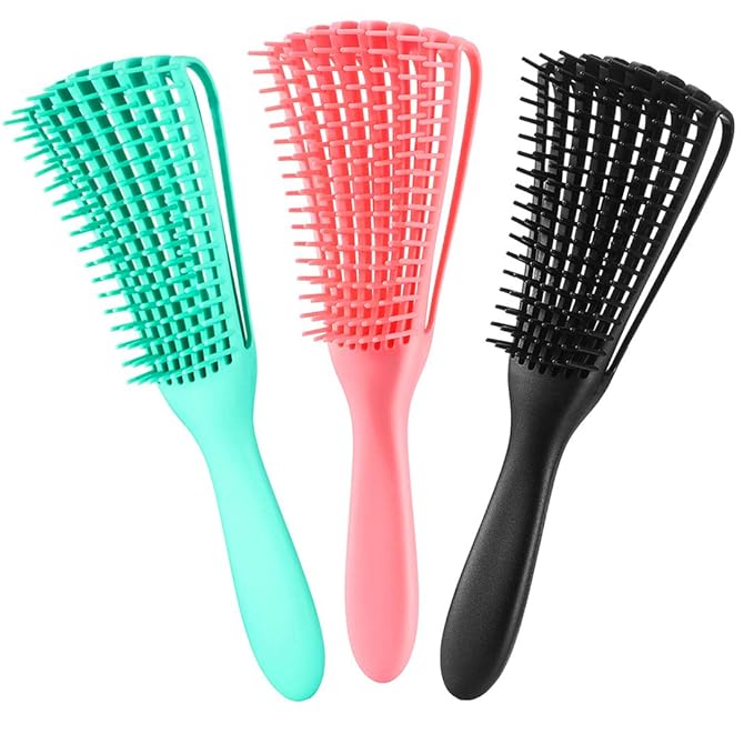 3 Pack Hair Detangler Brush for Afro America/African Textured 3a to 4c Kinky Wavy/Curly/Coily/Wet/Dry/Oil/Thick/Long Hair, Detangling Brush for Natural, Exfoliating Your Scalp for Beautiful