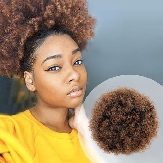 GLAM21USA Afro Puff Drawstring Ponytail Retro Kinky Curly Ponytail Wig Clip in Bun Hair Piece for Black Women Synthetic Hair Extension (LARGE, T1B/30)