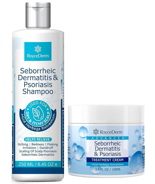 Roycederm Seborrheic Dermatitis & Psoriasis Scalp Treatment Kit – Shampoo + Cream for Dry Itchy Scalp, Dandruff, Folliculitis Relief, Anti-Itch & Soothing Care System