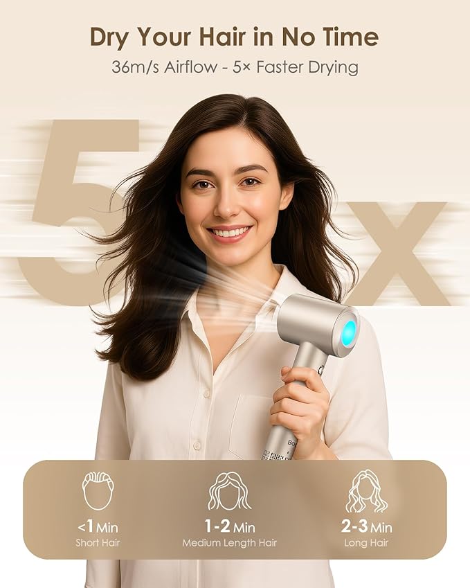 Ionic Hair Dryer with Diffuser - 160000RPM High-Speed Blow Dryer, 500 Millons Ions Frizz Free, Fast Drying for Women, Lightweight, Quiet, Professional Dryer for Curly or Straight Styles, Gift Idea