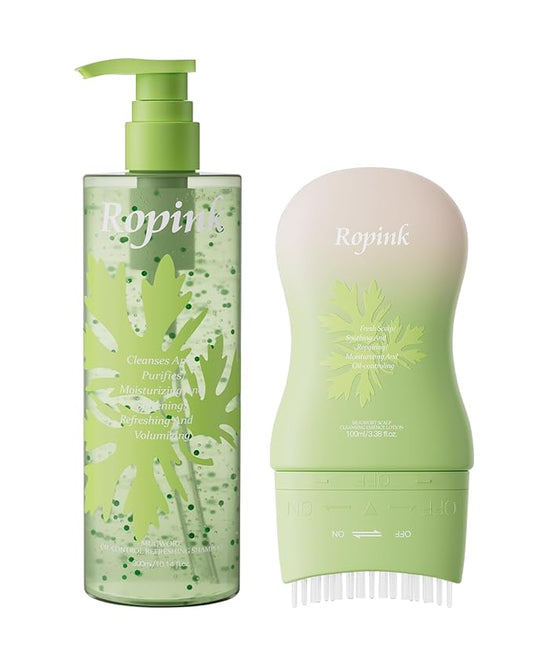 Mugwort Anti-Dandruff Scalp Care Set, Pre-Shampoo Scalp Serum with Brush & Oil-Control Shampoo, Oil-Control Refreshing formula, Soothes Itchy Scalp, Lightweight & Volumizing Hair