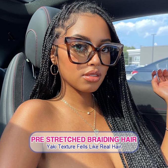 8 Pack Pre Stretched Extensions - 16" Premium Braiding Hair, 55G/Pack, Itch-Free, Hot Water Setting, Perm Yaki Texture (#1B)