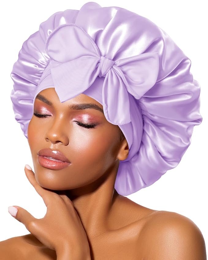 BONNET QUEEN Silk Bonnet Satin Bonnet Hair Bonnet for Sleeping Sleep Cap Bonnets for Women Girls Wig with Stretch Tie Band Edge Wrap Lilac