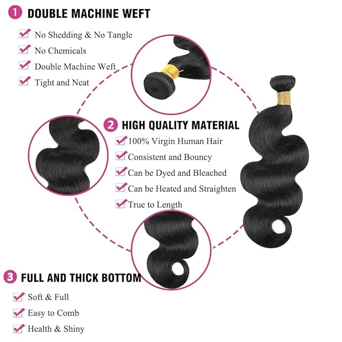 Human Hair Bundles Body Wave Bundles Brazilian Weaves 18 20 22inch 12A 100% Unprocessed Virgin Human Hair Body Wave Quick Raw 3 Bundles Deals Natural Black