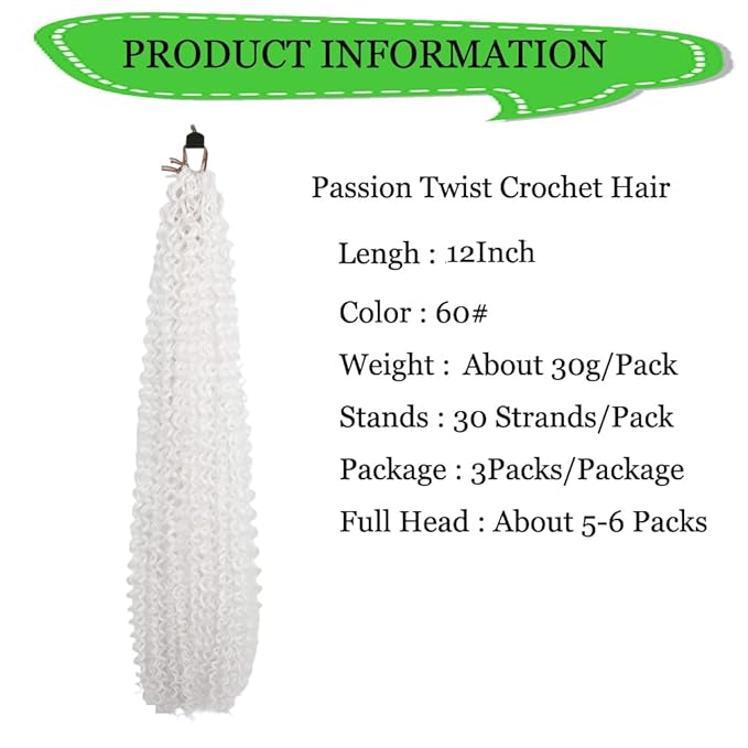 Passion Twist Hair Extensions White Curly Crochet Hair 12 Inch Short Curly Braiding Hair 3 Packs Crochet Braids with Curls for Black Women(12",60#)