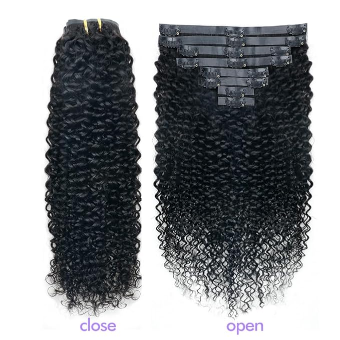 Seamless 3C 4A Kinky Curly Clip In Extension PU Weft Curly Clip in Extension Human Hair Clip Ins Full Head for Black Women Brazilian Remy Human Hair Natural Color 8Pcs with18clips 120g/Set (18 inch)