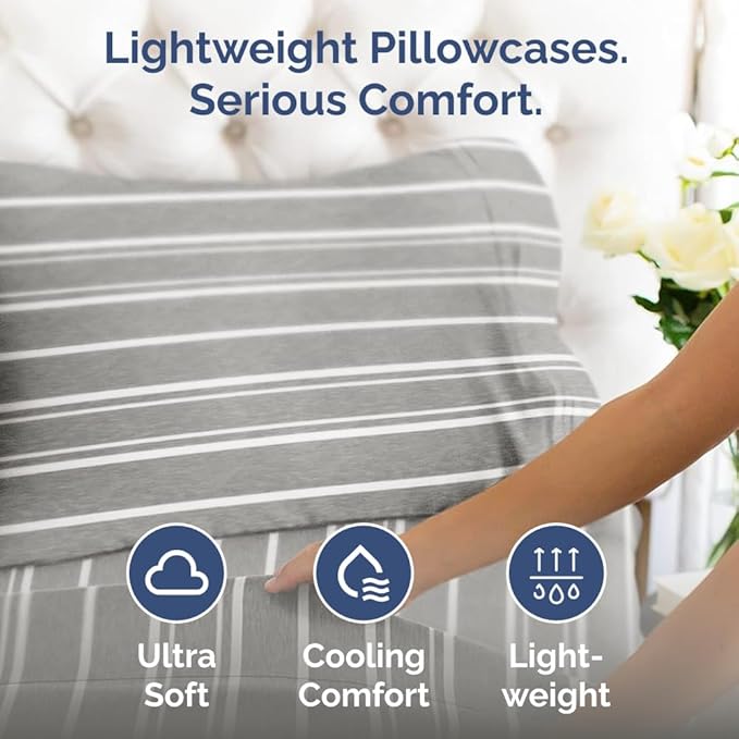 Queen Pillow Cases Set of 4 - Ultra Soft Hotel Quality Pillowcase Covers - Comfy, Cozy & Wrinkle Free - Shrinkage and Fade Resistant - Machine Washable Pillow Protectors - 4 Piece Set - Grey Stripes 3